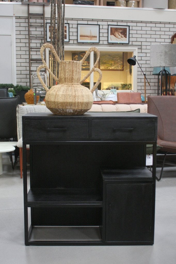 Mooie zwarte halkast dressoir kast metaal hout kastje lades, Huis en Inrichting, Kasten | Dressoirs, Met deur(en), Nieuw, 50 tot 100 cm
