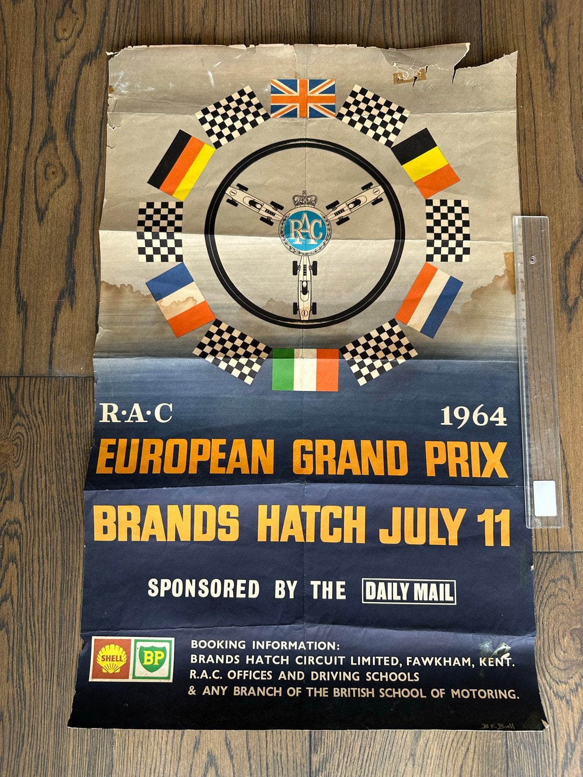 Antieke RAC European Grand Prix Brands Hatch 1964 Poster, Ophalen of Verzenden, Sport, A1 t/m A3, Rechthoekig Staand