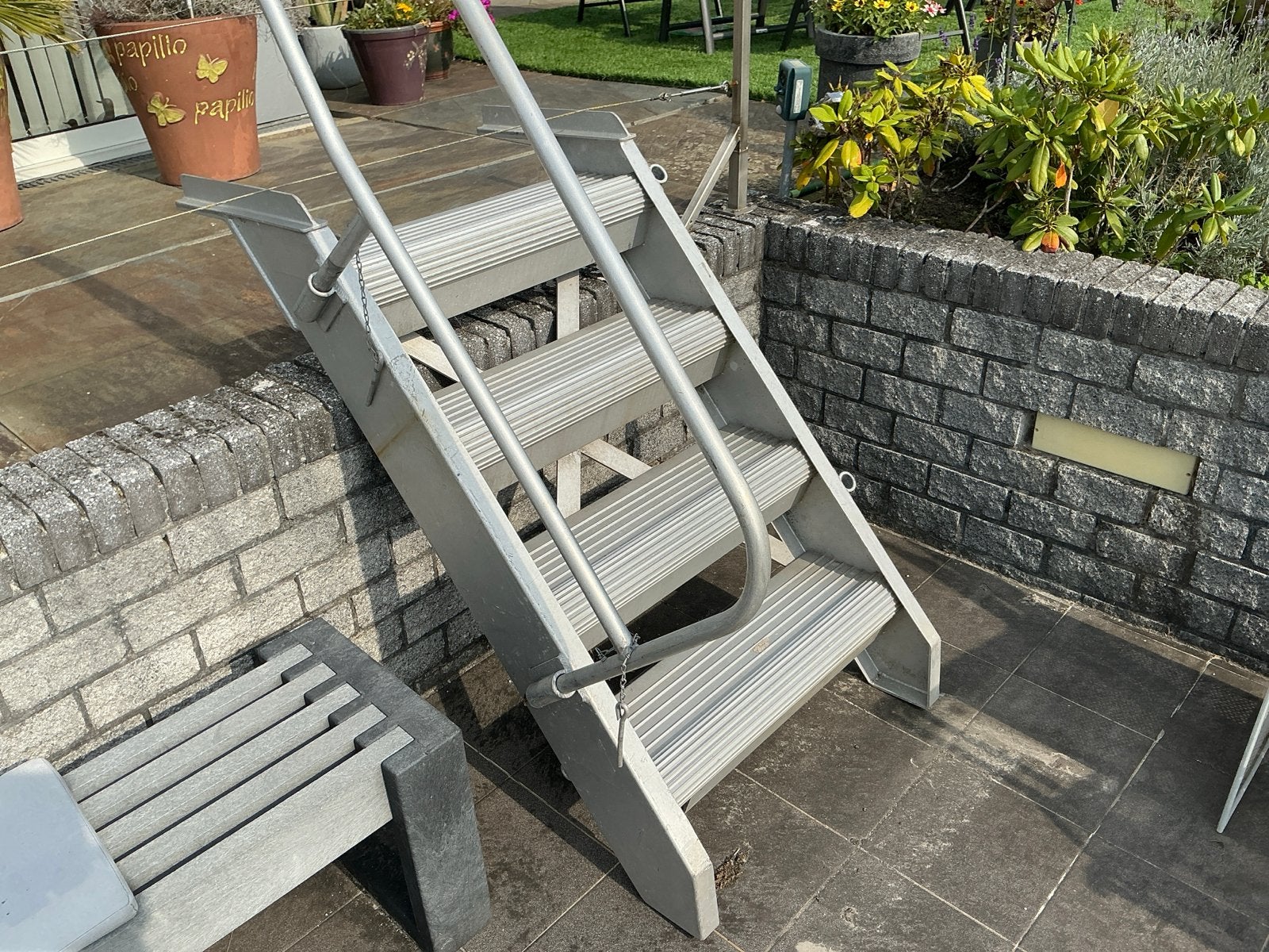 Aluminium Trap met Verplaatsbare Leuning - ca. 110 cm Hoogte, Ophalen, Gebruikt, Trap, Minder dan 2 meter