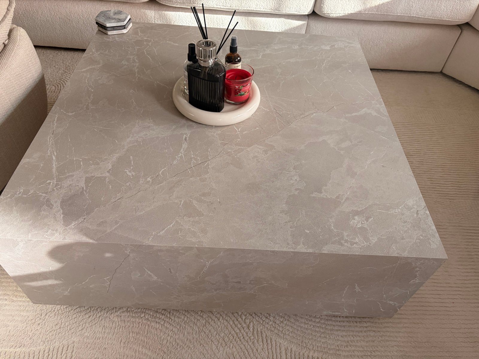 Westwing Salontafel met travertijn look - Zo goed als nieuw, Ophalen, Overige materialen, Vierkant, 50 tot 100 cm