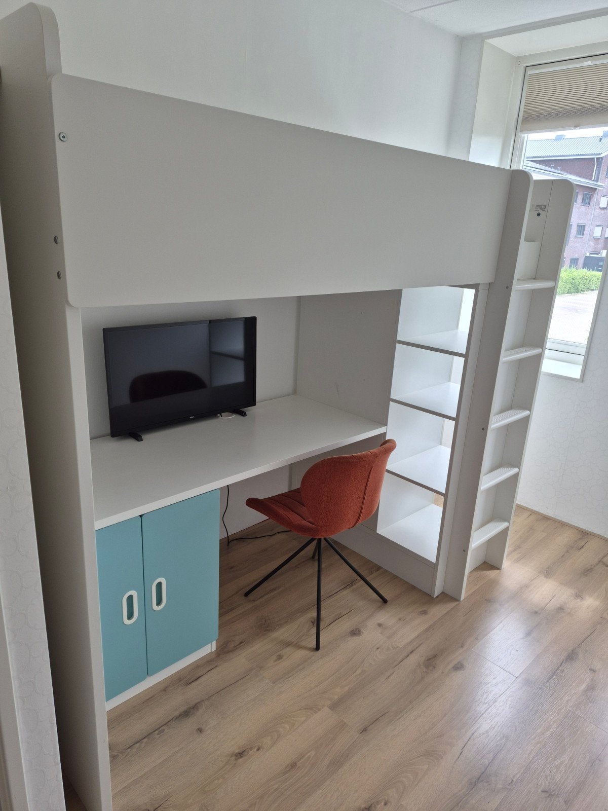 Ikea Småstad hoogslaper met bureau en kast, Gebruikt, Eenpersoons, Ophalen of Verzenden, 200 cm