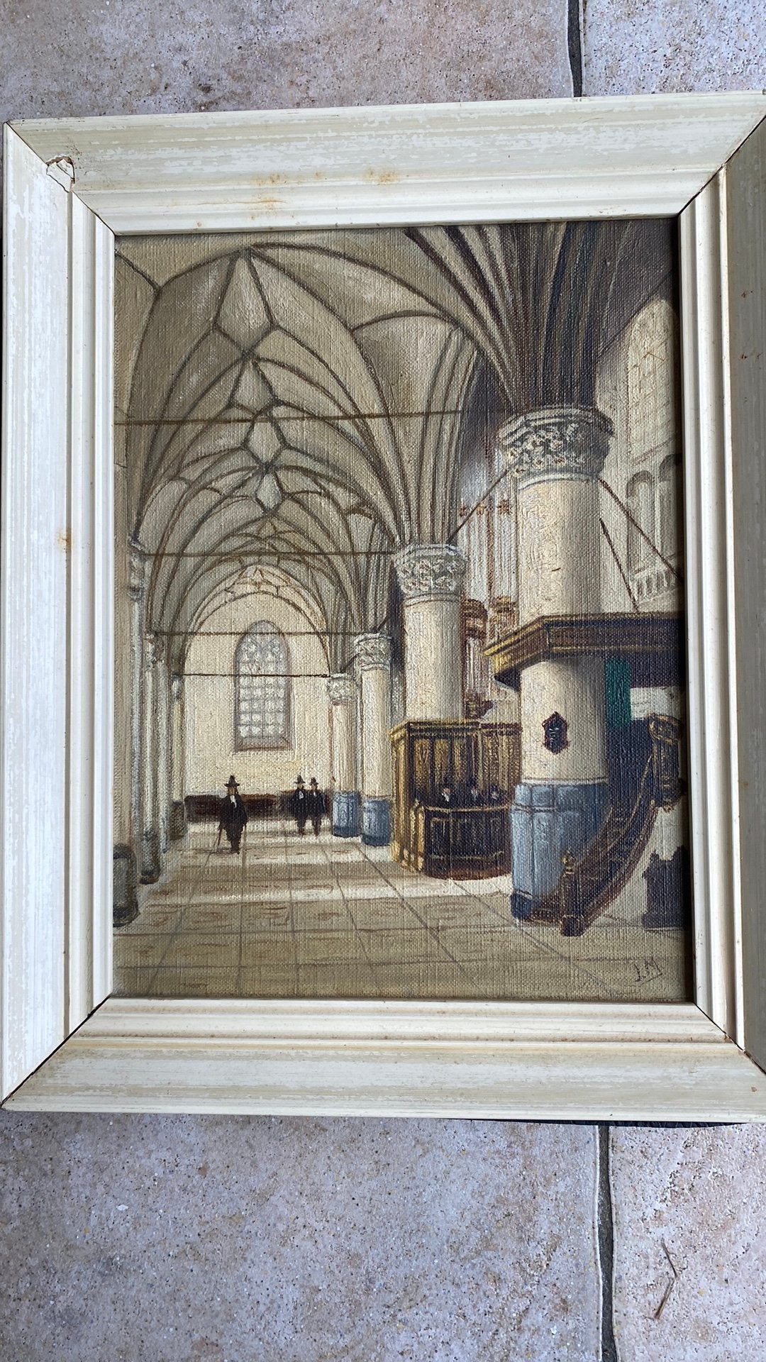 Schilderijtje kerk interieur, Ophalen of Verzenden