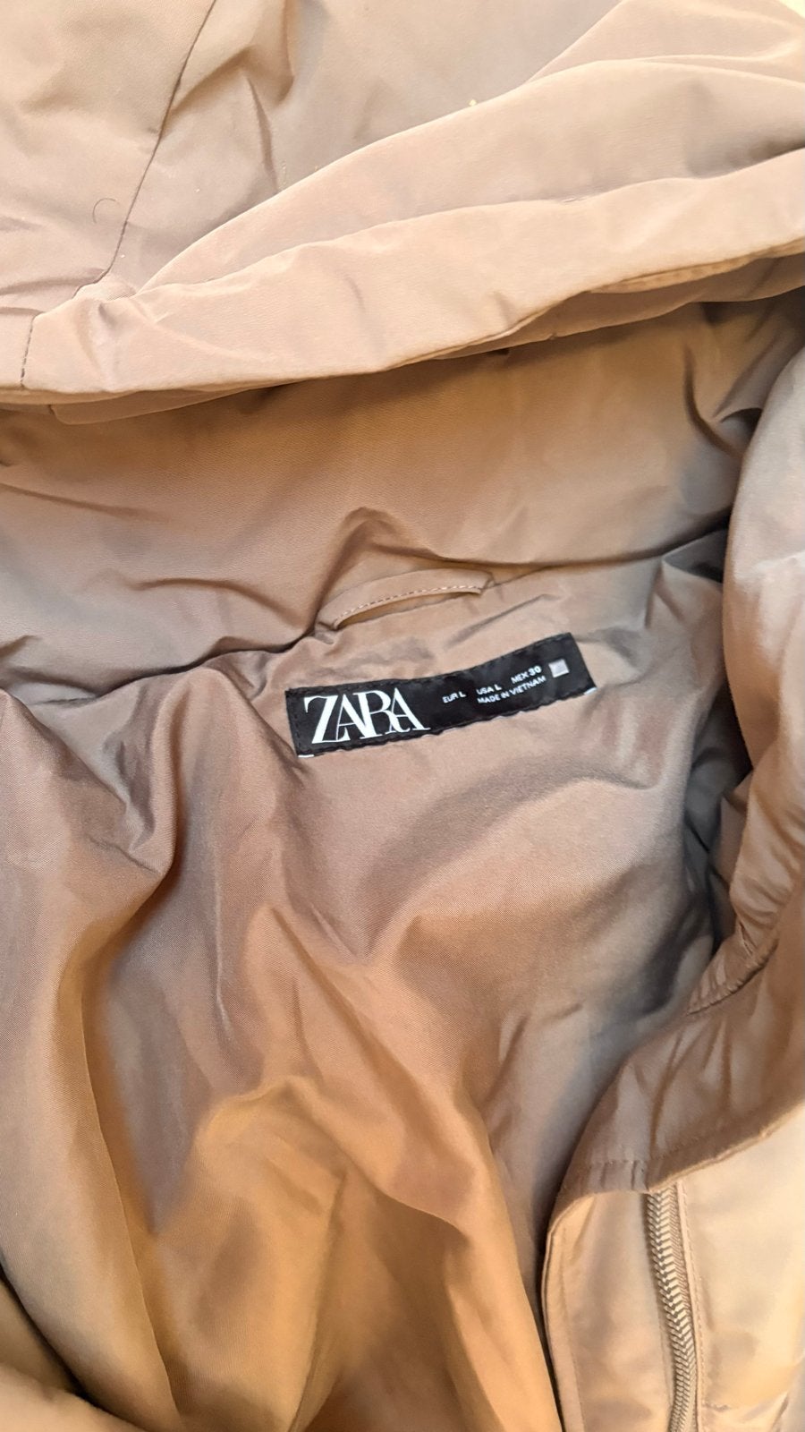 Zara Lange Puffer Jas - Maat L - Bruin, Ophalen of Verzenden, Zo goed als nieuw, Maat 42/44 (L), Bruin