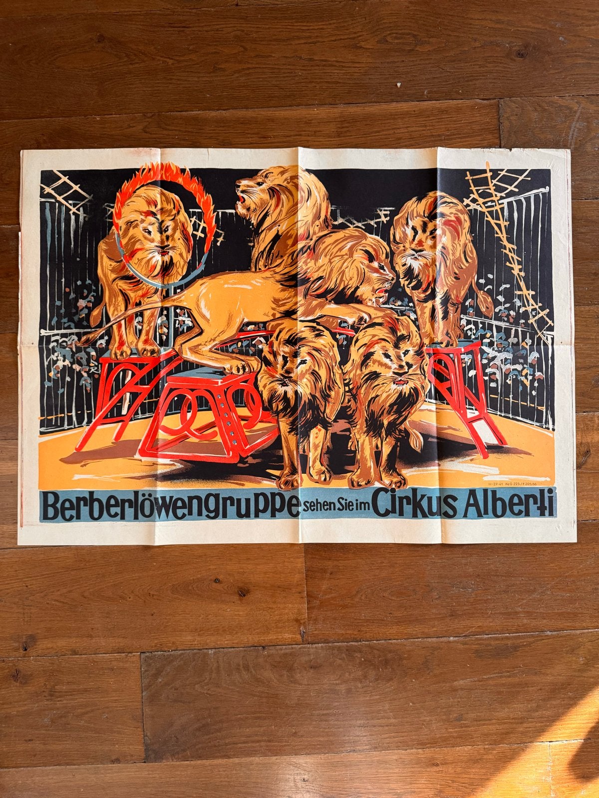 Vintage Circus Alberti Poster - Berberleeuwengroep - 1966, Gebruikt, Deurposter of groter, Rechthoekig Liggend, Ophalen of Verzenden