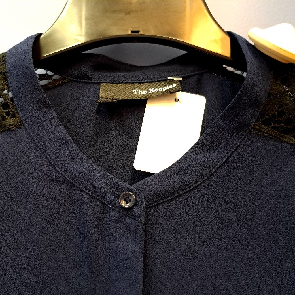 The Kooples blauw / paarsig blouse + zwart kant L nr 39480, ., Maat 42/44 (L), Zo goed als nieuw, The Kooples