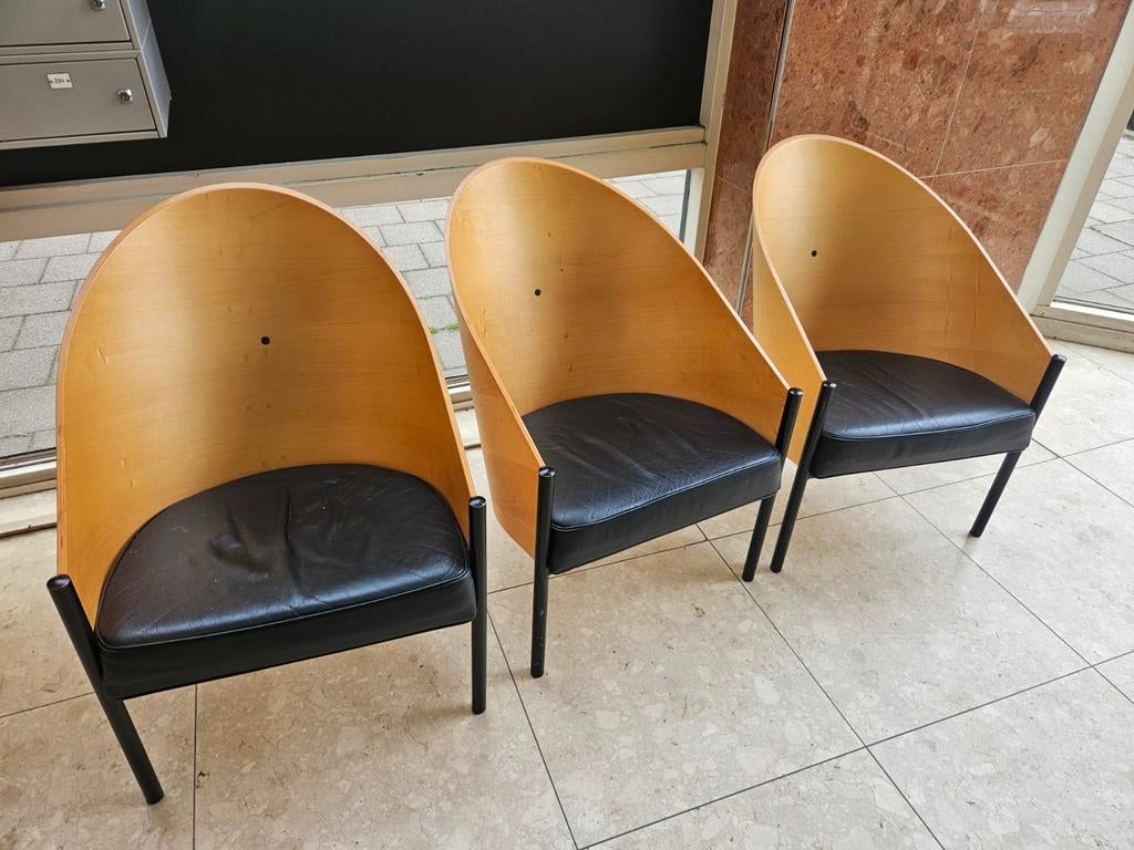 Houten stoelen met zwart leer, Huis en Inrichting, Stoelen, Ophalen