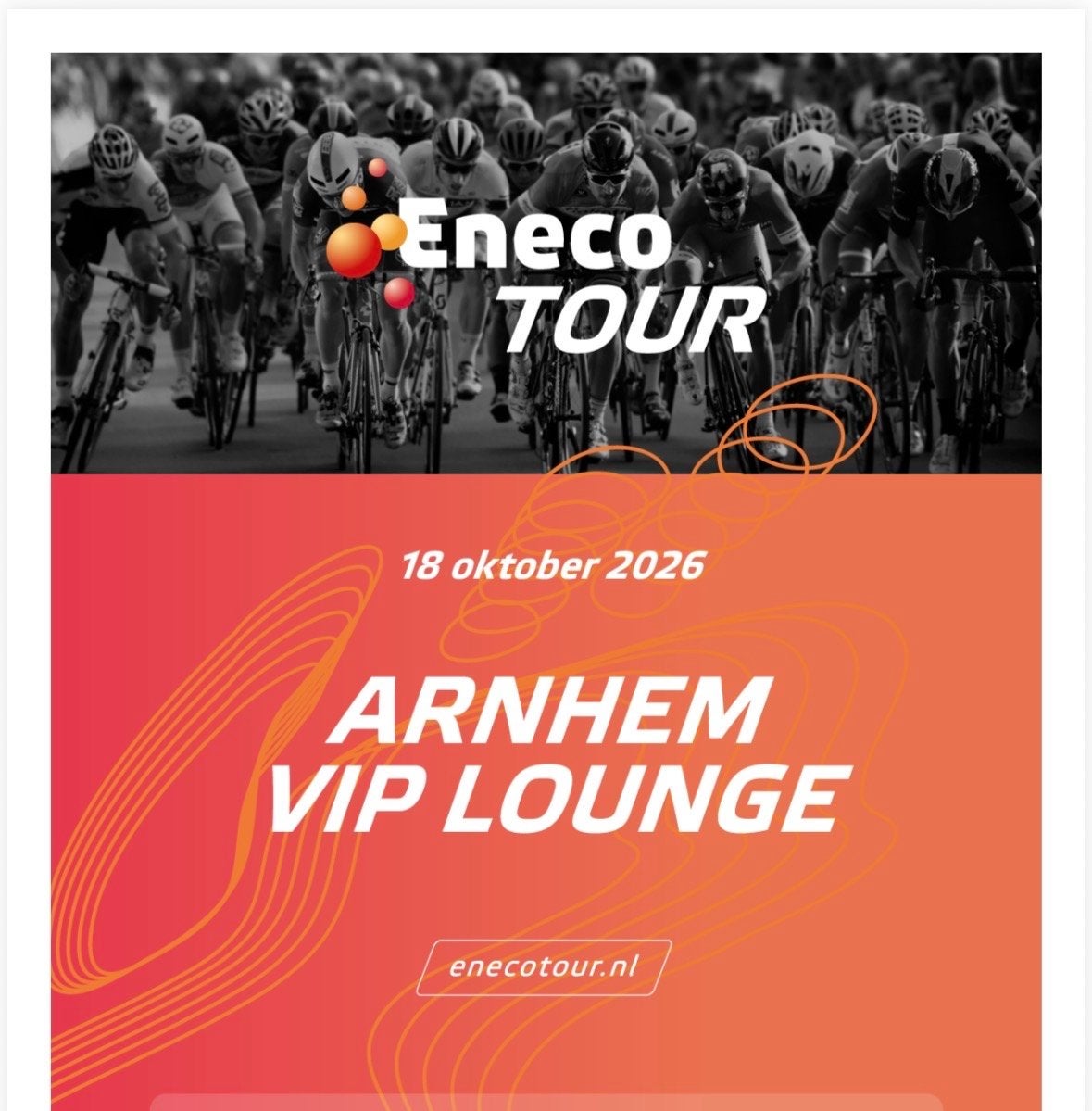 Eneco Tour 18 oktober VIP Lounge 2 persoon, Tickets en Kaartjes, Twee personen, Oktober