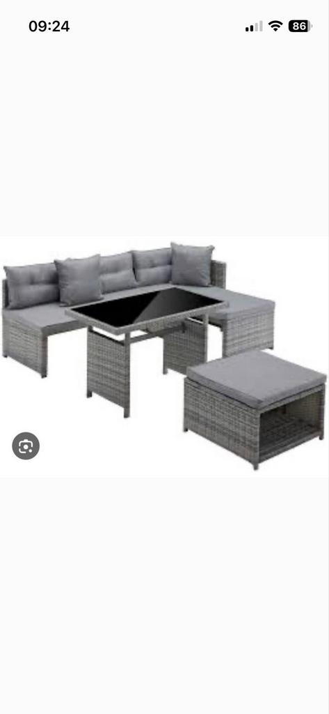 Wicker Loungeset met Tafel en Kussens - Grijs, Ophalen, Zo goed als nieuw