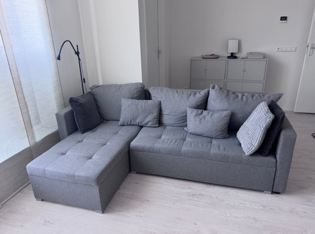 Hoekbank - Slaapbank, Grijs, Huis en Inrichting, Banken | Sofa's en Chaises Longues, Ophalen, Gebruikt, 125 tot 150 cm, Grijs