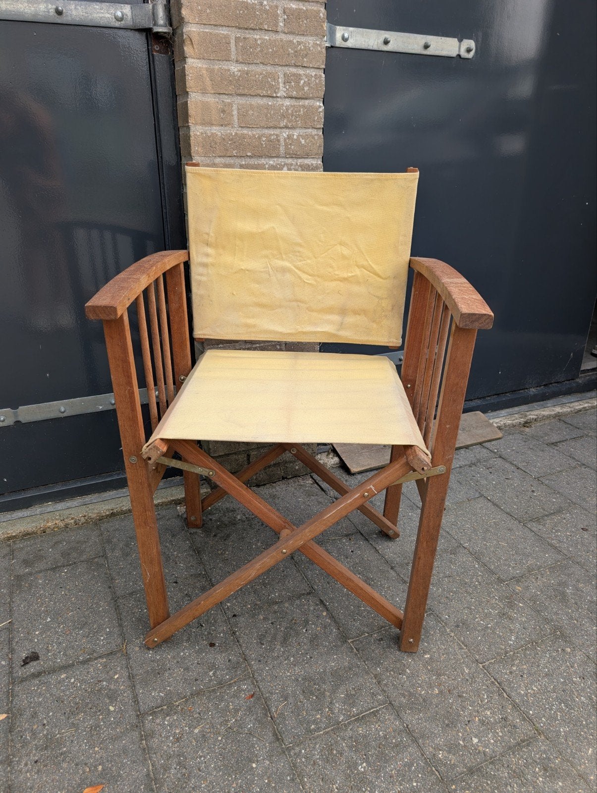 Vintage houten regisseursstoel met canvas zitting, Huis en Inrichting, Ophalen, Hout, Gebruikt, Overige kleuren