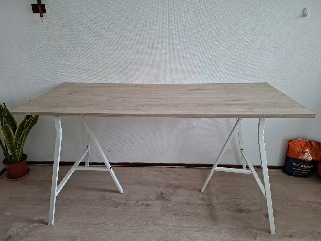 Grote tafel / bureau 250 x 60 cm houtlook, Hout, Bruin, Zo goed als nieuw, Overige merken