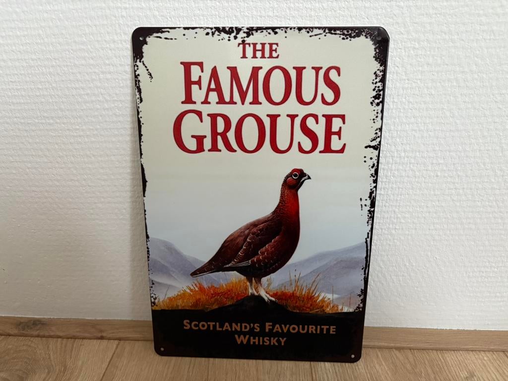 Prachtig vintage reclamebord Famous Grouse (30x20), Verzamelen, Ophalen of Verzenden, Zo goed als nieuw, Reclamebord