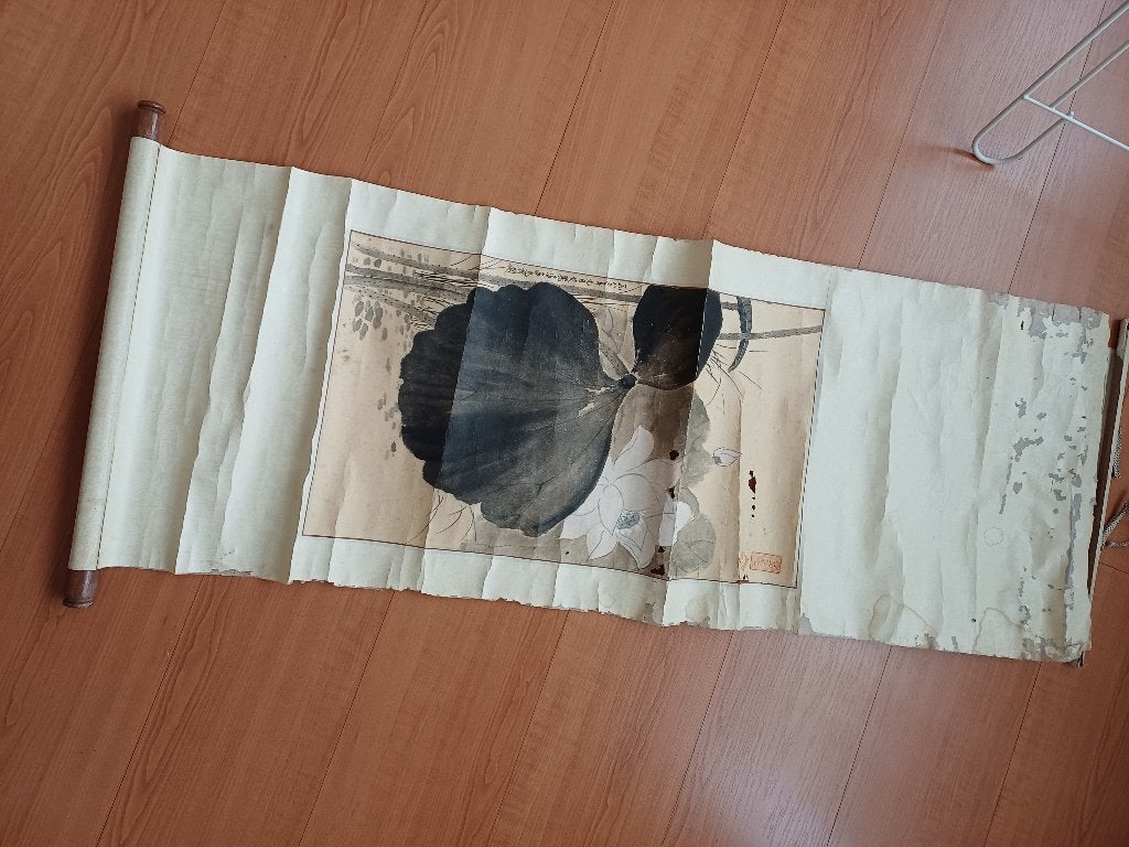 Vintage oude Japanse inkt kunst op scroll, Antiek en Kunst, Schilderij, 100 cm, Papier/karton, Japan