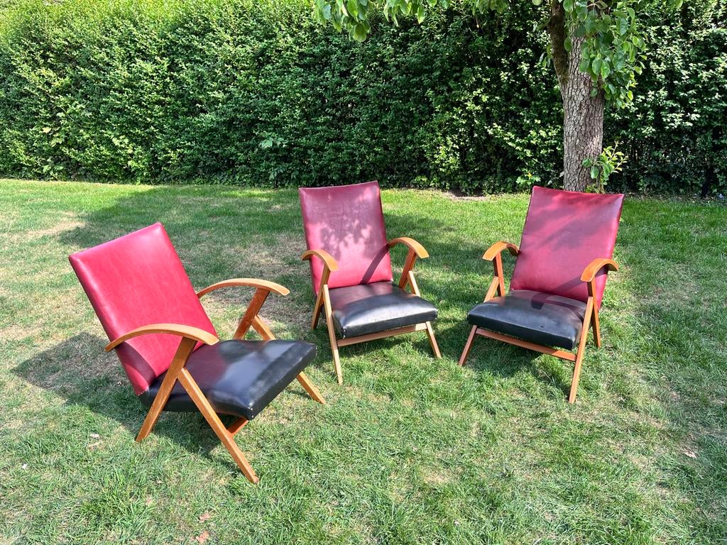 Set van 3 Vintage stoelen - Jaren '60 Design, Huis en Inrichting, Stoelen, Ophalen, Gebruikt, Hout, Drie