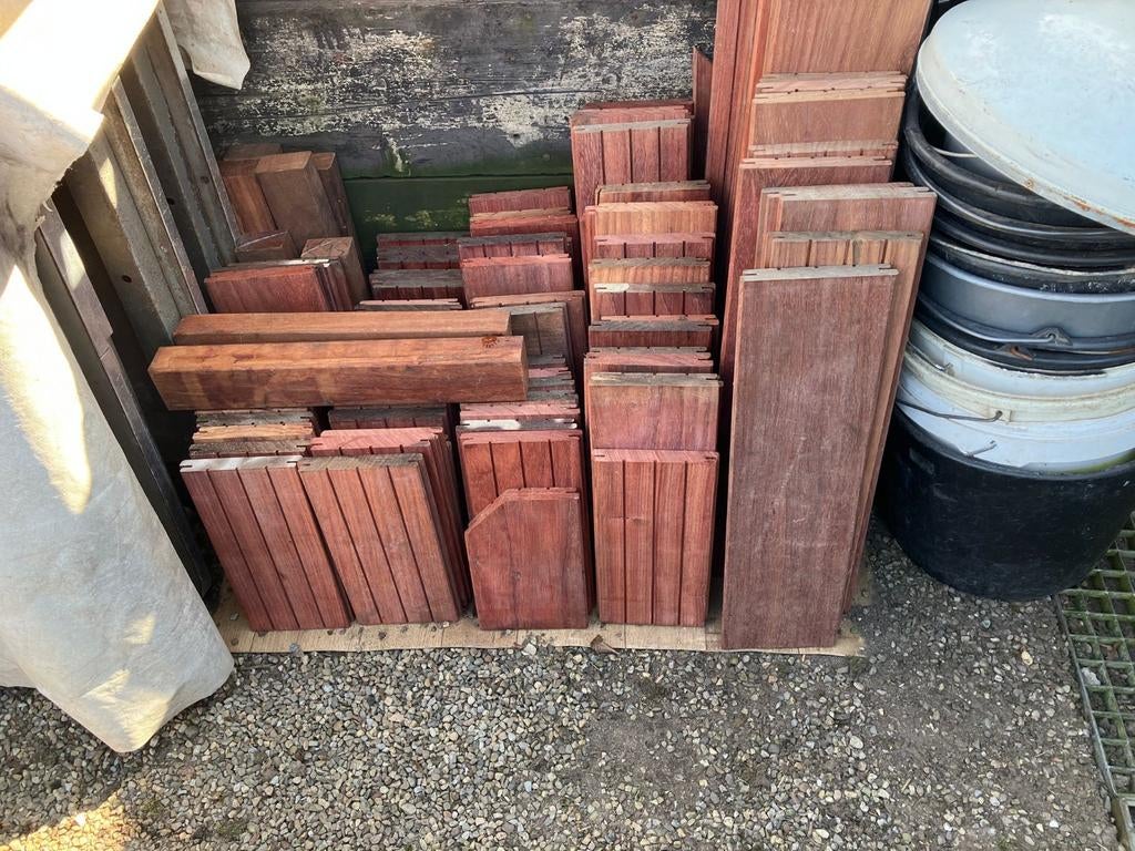 Hardhout stukjes vlonderplanken, Tuin en Terras, Planken, Nieuw, Ophalen of Verzenden, Hardhout