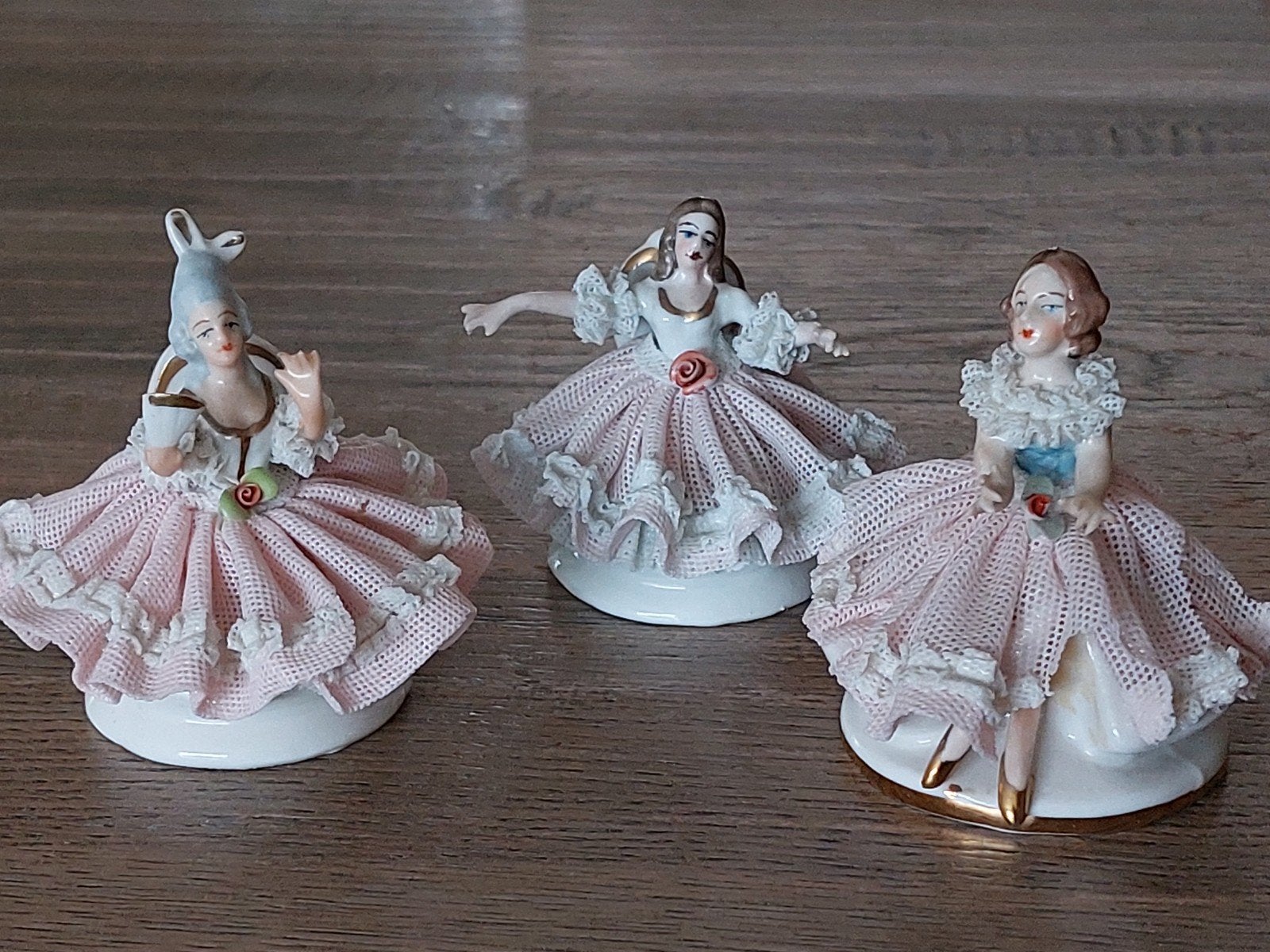 Set van 3 Vintage Porseleinen Beeldjes, Dresden Stijl, Ophalen of Verzenden