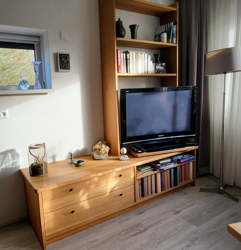 Massief blank eiken wand- annex tv meubel, Huis en Inrichting, Ophalen, 25 tot 50 cm, Minder dan 100 cm