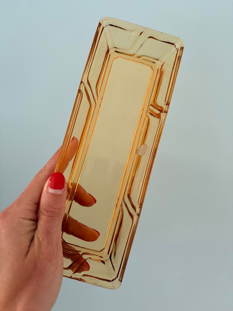 Art Deco Oker Geel Glazen Schaal/Bakje, Ophalen of Verzenden, Gebruikt, Overige materialen