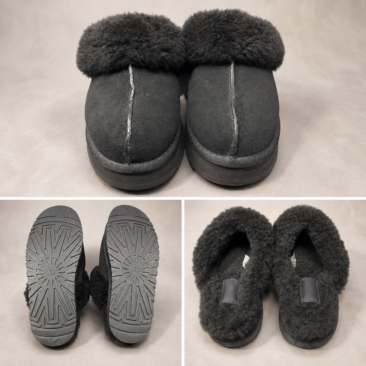 Zwarte UGG Disquette pantoffels in maat 39, Zwart, Ophalen of Verzenden, Zo goed als nieuw, Pantoffels of Sloffen