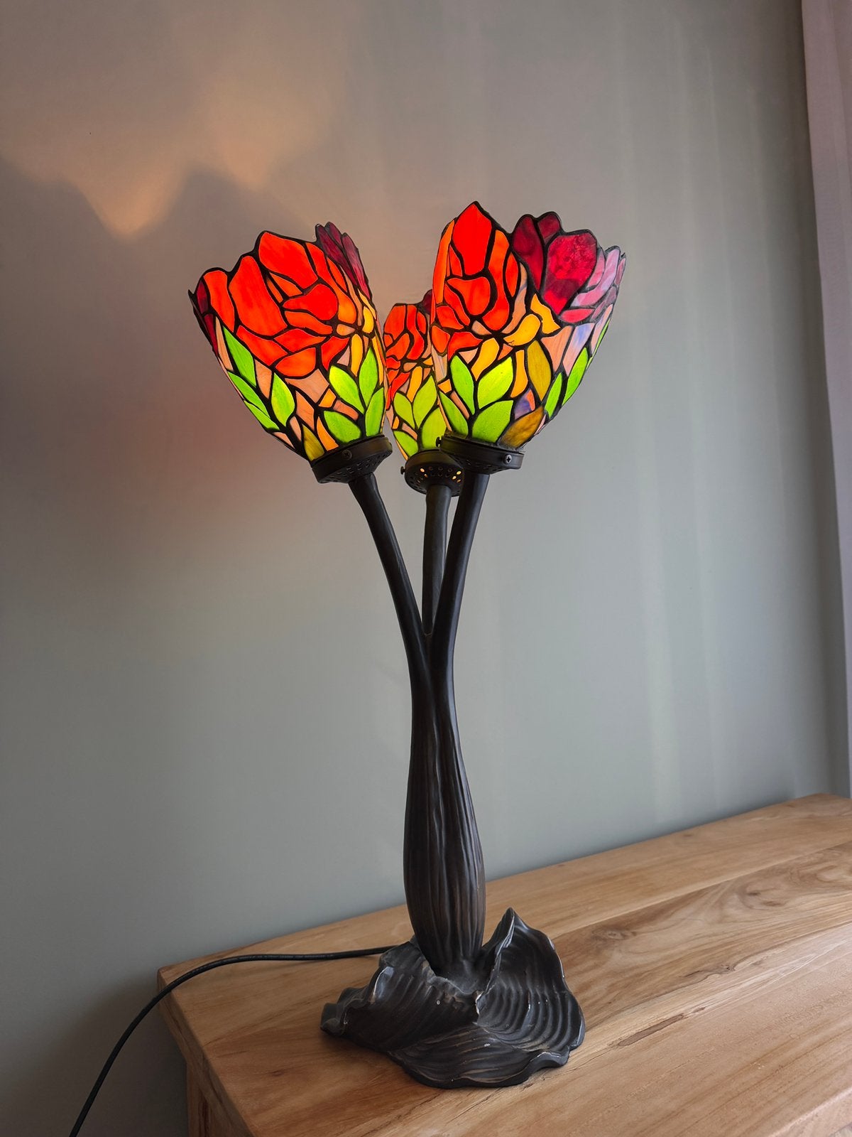 Tiffany glas tafellamp bloem kelken sfeerlamp, Ophalen of Verzenden