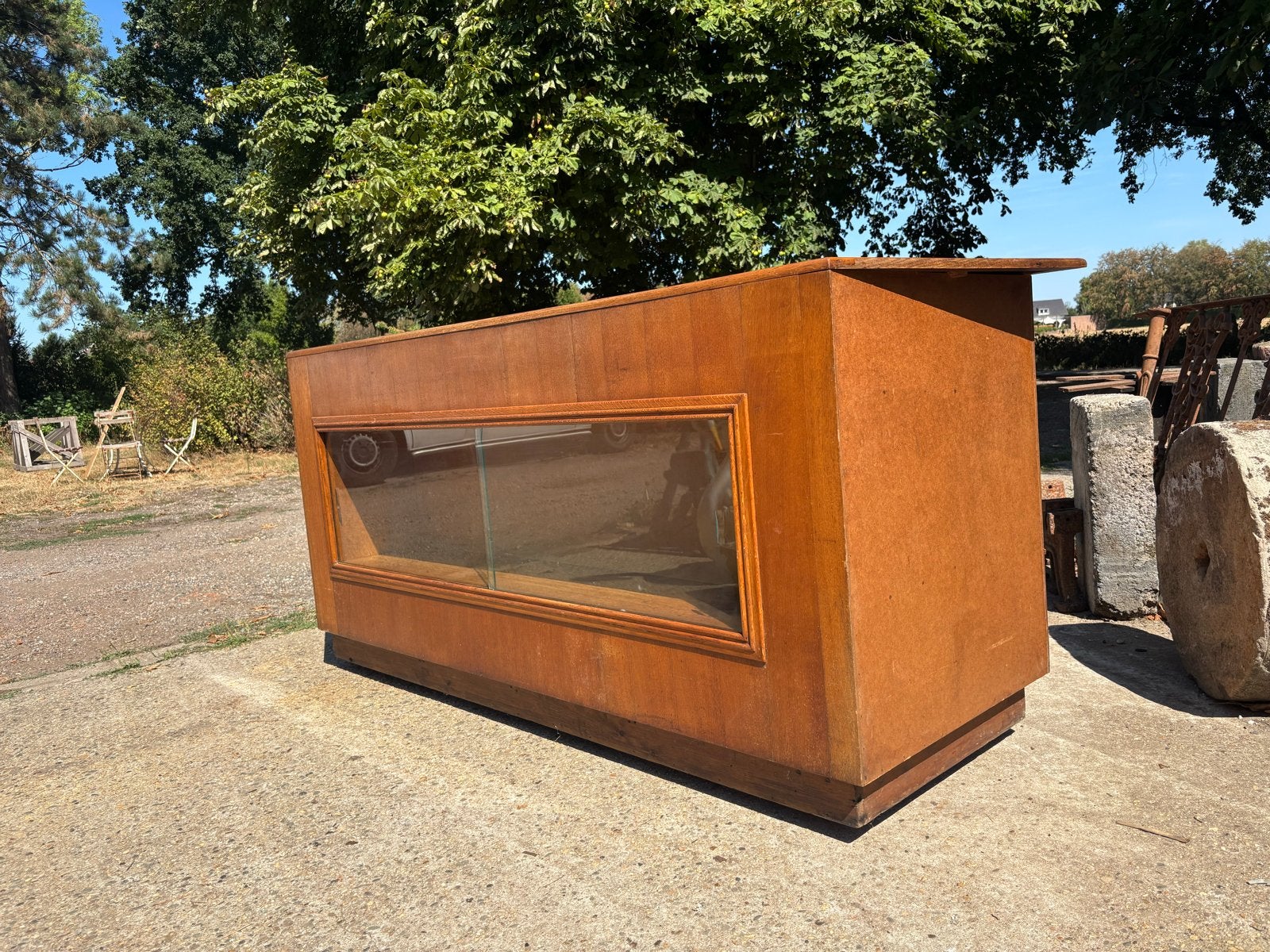 Unieke vintage toonbank met vitrine originele schuifdeuren, Ophalen of Verzenden