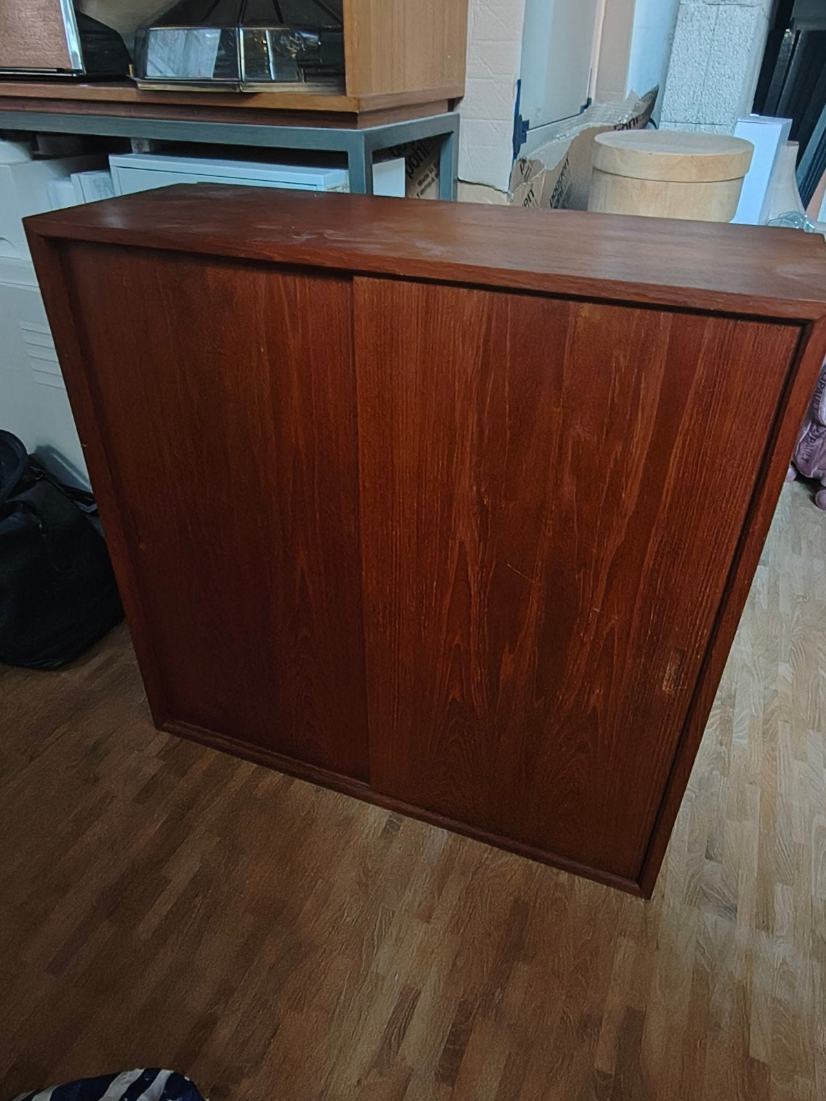 Poul Cadovius teak hang kast met schuifdeuren, Ophalen