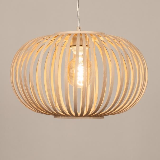42cm hanglamp japandi bamboe riet tafel bed bank hal lamp, Ophalen of Verzenden, Nieuw, Minder dan 50 cm