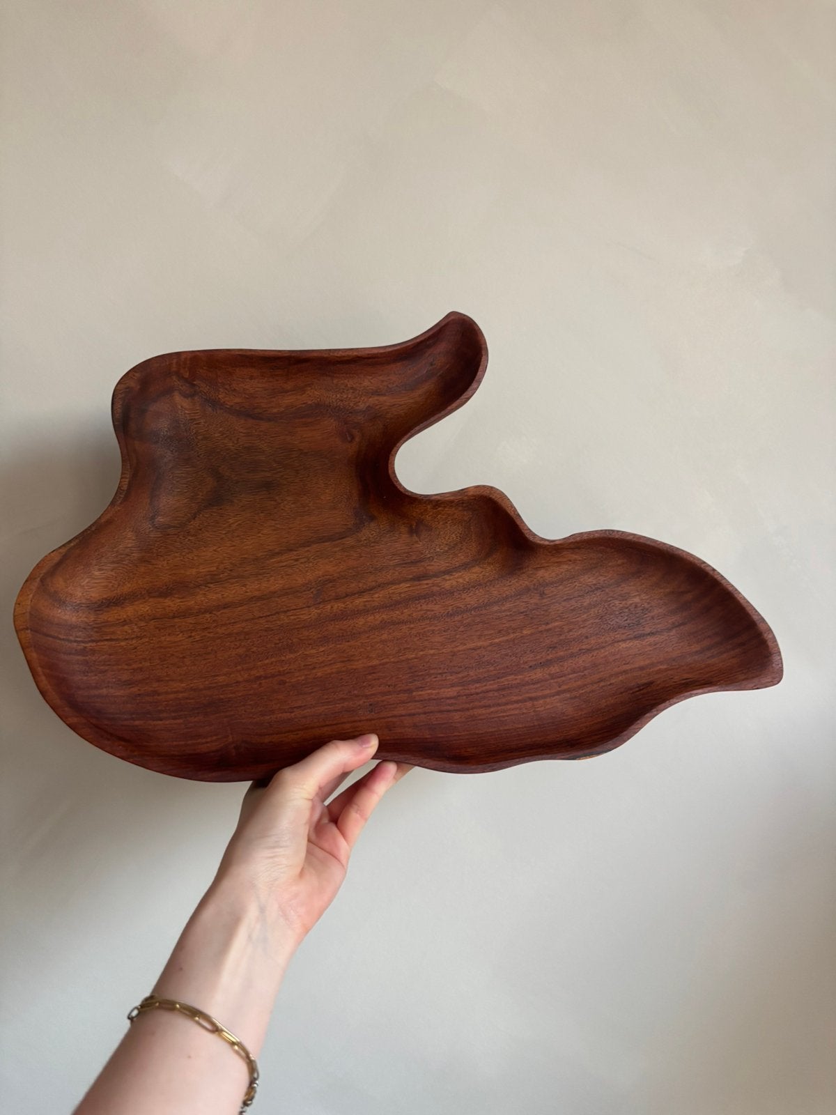 Handgesneden houten designschaal, Ophalen of Verzenden, Zo goed als nieuw, Rond, Hout