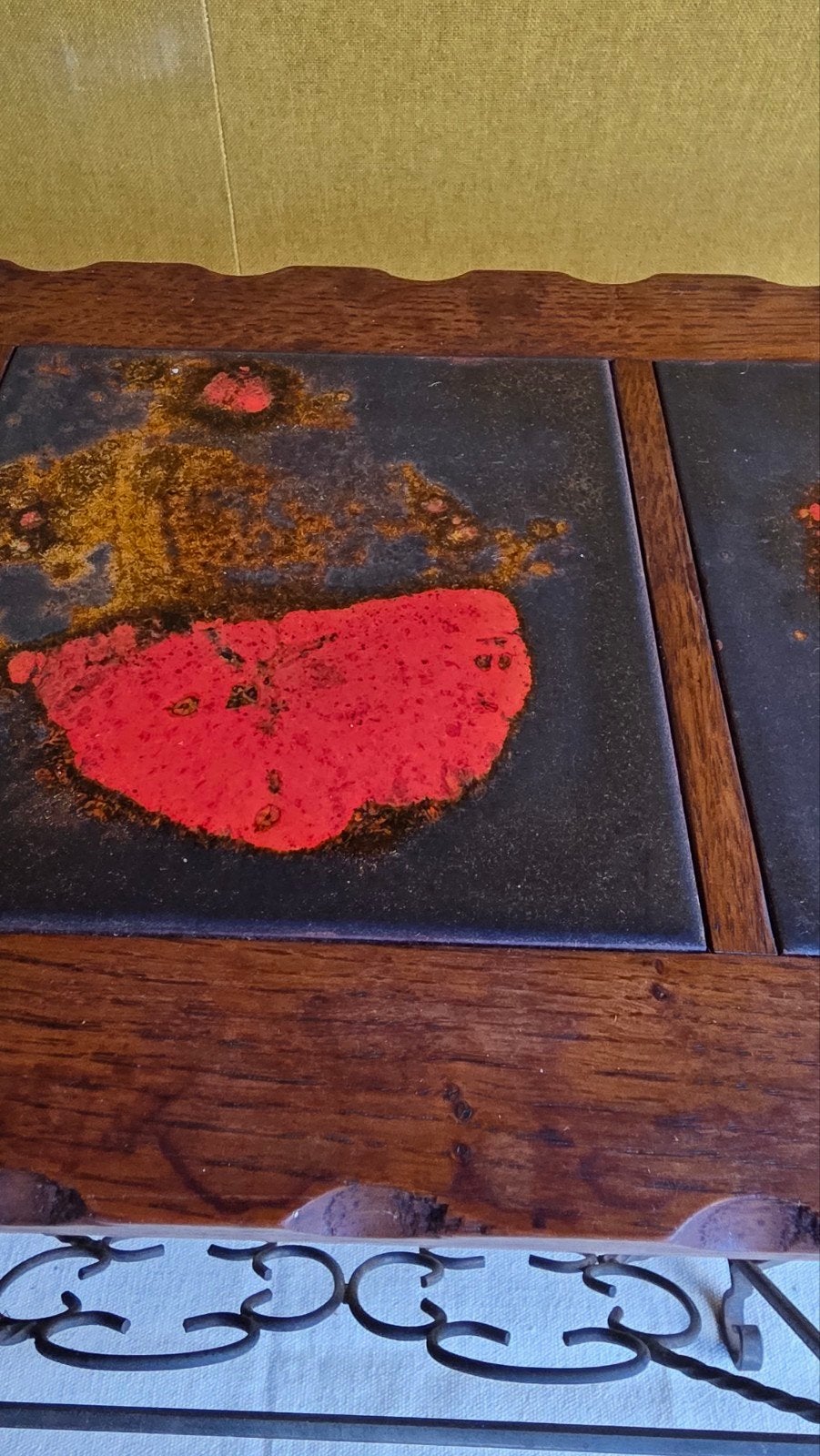 Vintage Lectuurtafel met Lavategels - H51 B55,5 D23/30, Gebruikt, Vintage, Ophalen of Verzenden, Hout