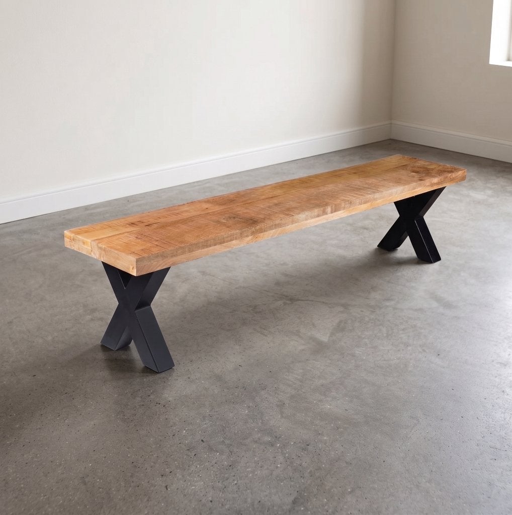 Mangohouten Eetkamerbank 180cm Naturel (2 stuks mogelijk), Hout, Ophalen of Verzenden, Zo goed als nieuw, Houten Bankje