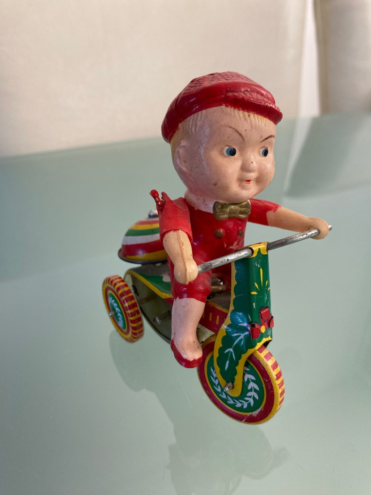 Vintage blikken speelgoed jongen op driewieler, Antiek en Kunst, Ophalen of Verzenden