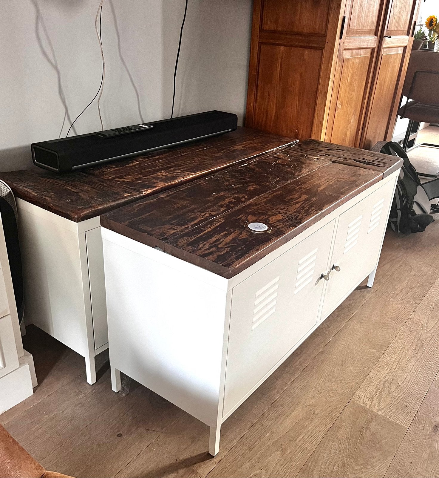 Dressoir / televisiekast - Ikea met eiikenhouten blad, Ophalen, Zo goed als nieuw, 200 cm of meer, 125 cm of meer