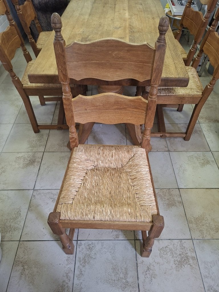6 eetkamer stoelen met tafel, Ophalen, Gebruikt, Bruin, Hout