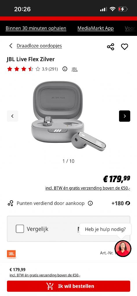 JBL Live Flex Zilver, Zilver, Nieuw, Ophalen of Verzenden, JBL
