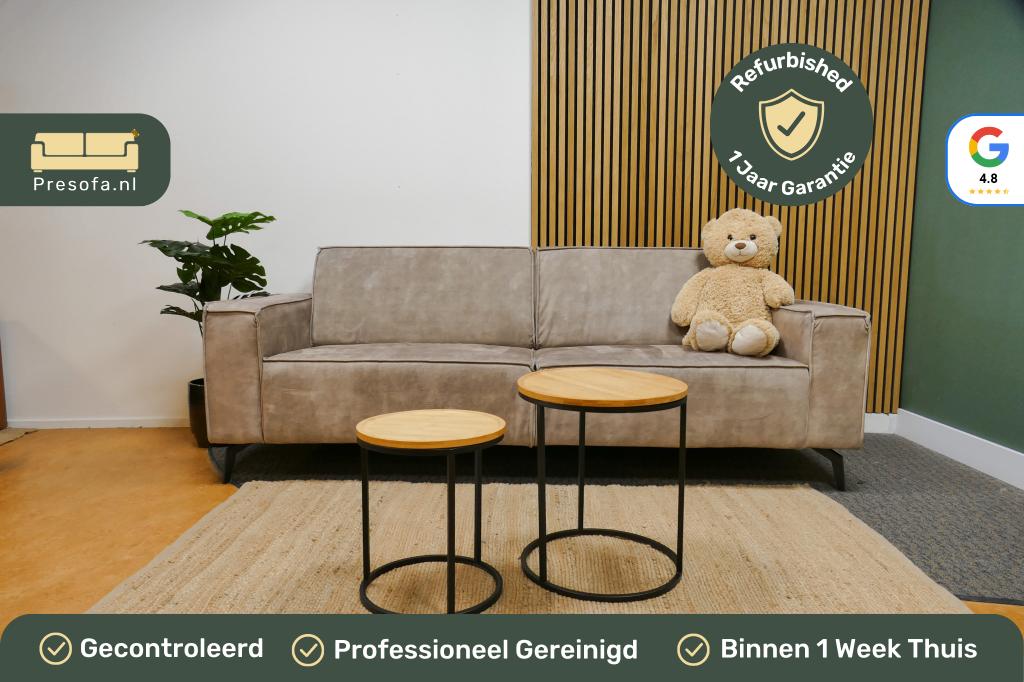 Goossens 3 Zits Velvet Taupe/Groen [Refurbished], -, -, Driepersoons, Ophalen of Verzenden
