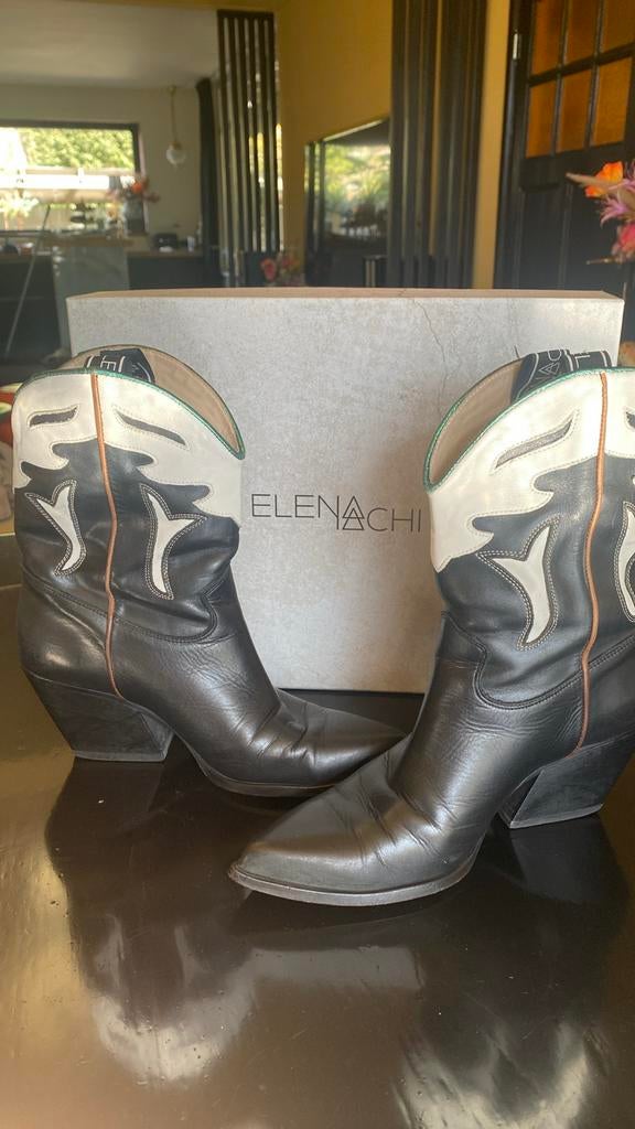 Elena Lachi Western Laarzen Zwart/Wit 38, Ophalen of Verzenden, Gedragen, Zwart, Lage of Enkellaarzen