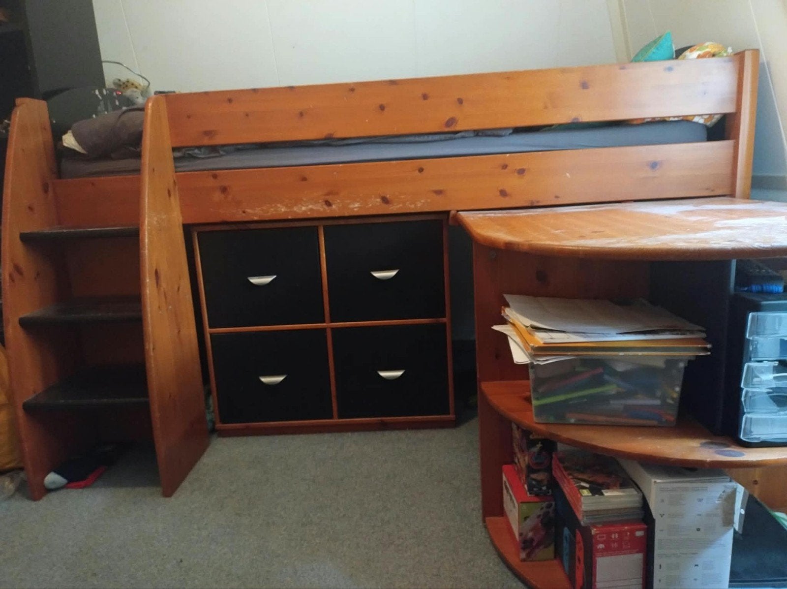 Halfhoogslaper met bureau en onderkast met lades., Ophalen, Gebruikt, 90 cm, Eenpersoons