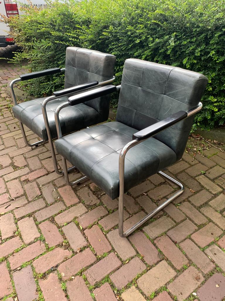 Fauteuil twee buisframe leren fauteuils Machalke jaren 80., Huis en Inrichting, Fauteuils, Ophalen of Verzenden, Gebruikt, 75 tot 100 cm