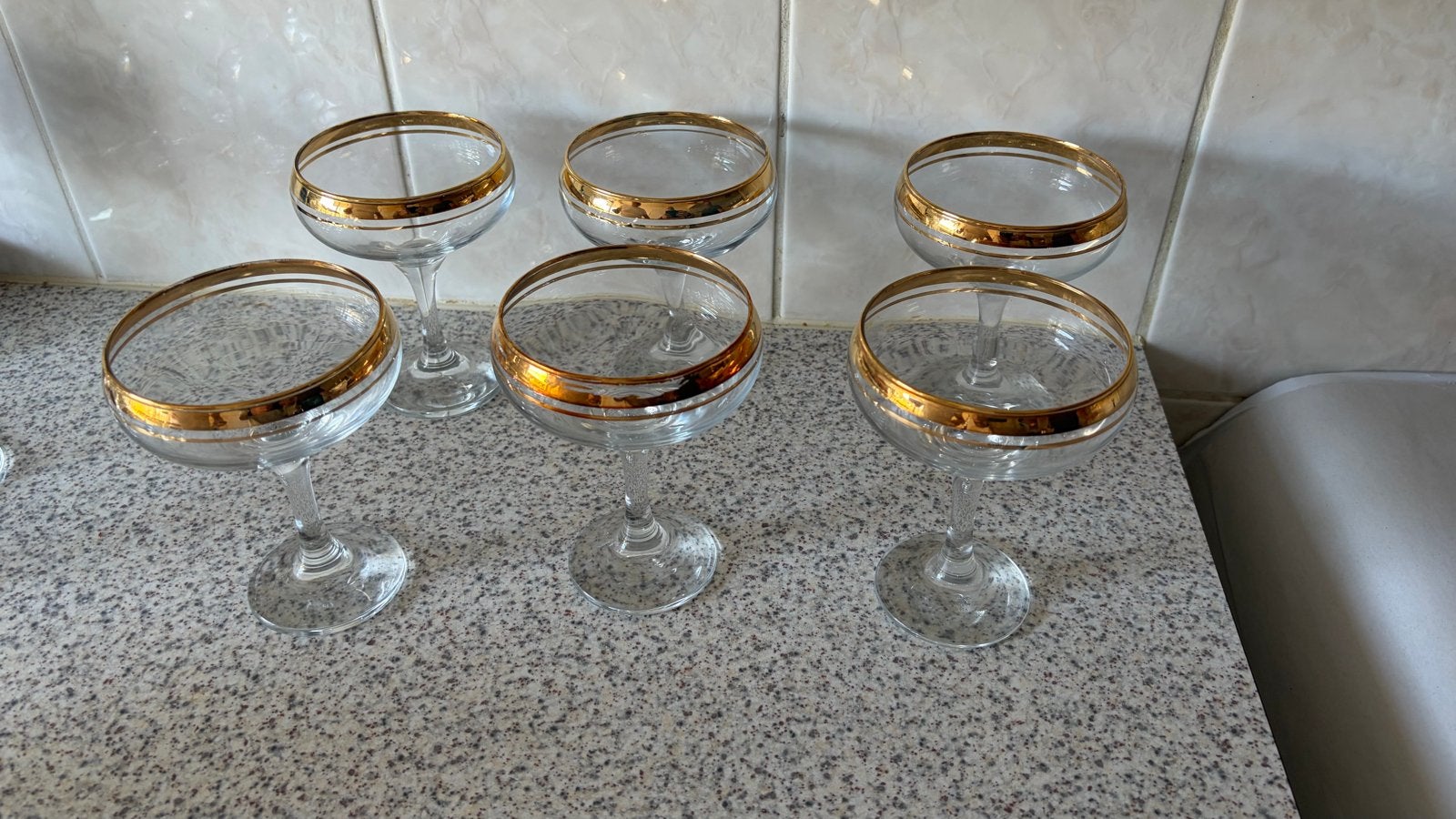 Glazen collectie met gouden rand - Wijn, Champagne, Cognac, Antiek en Kunst, Ophalen of Verzenden