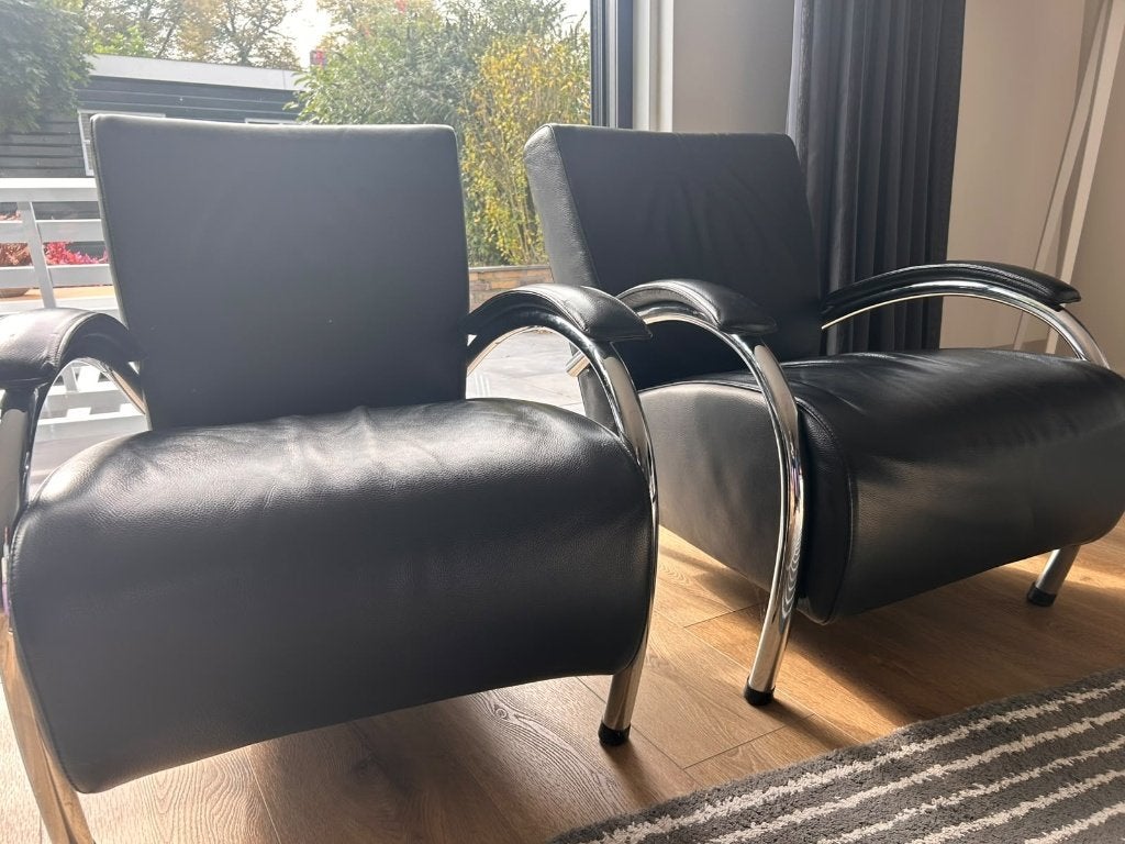 Molinari Accademia leren fauteuils (set) - Italiaans design, Ophalen, Gebruikt, 75 tot 100 cm, Italiaans design, Modern, Klassiek