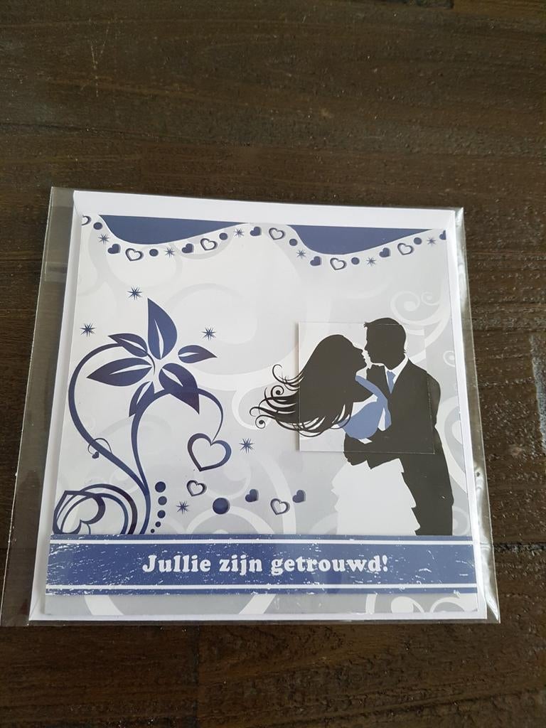 Kaartje huwelijk/trouwen blauw/wit, Ophalen of Verzenden, Nieuw, Overige thema's