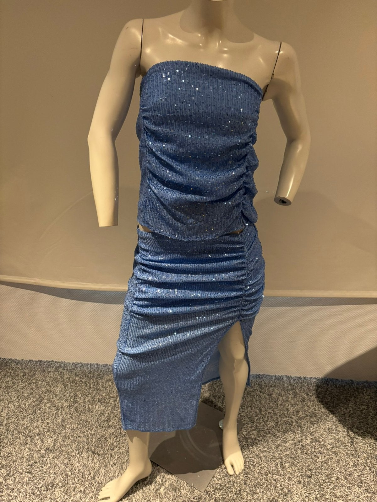 Zara glitter rok s nieuw met bijpassend top m, Blauw, Cocktailjurk, Ophalen of Verzenden, Zo goed als nieuw
