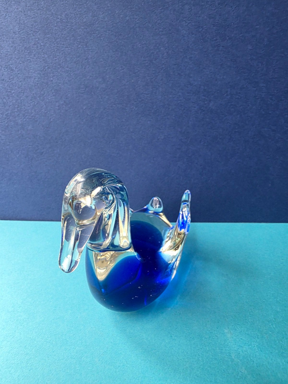Vintage Glazen Zwaan - Blauw/Transparant Massief Glas, Antiek en Kunst, Antiek | Glas en Kristal, Ophalen of Verzenden