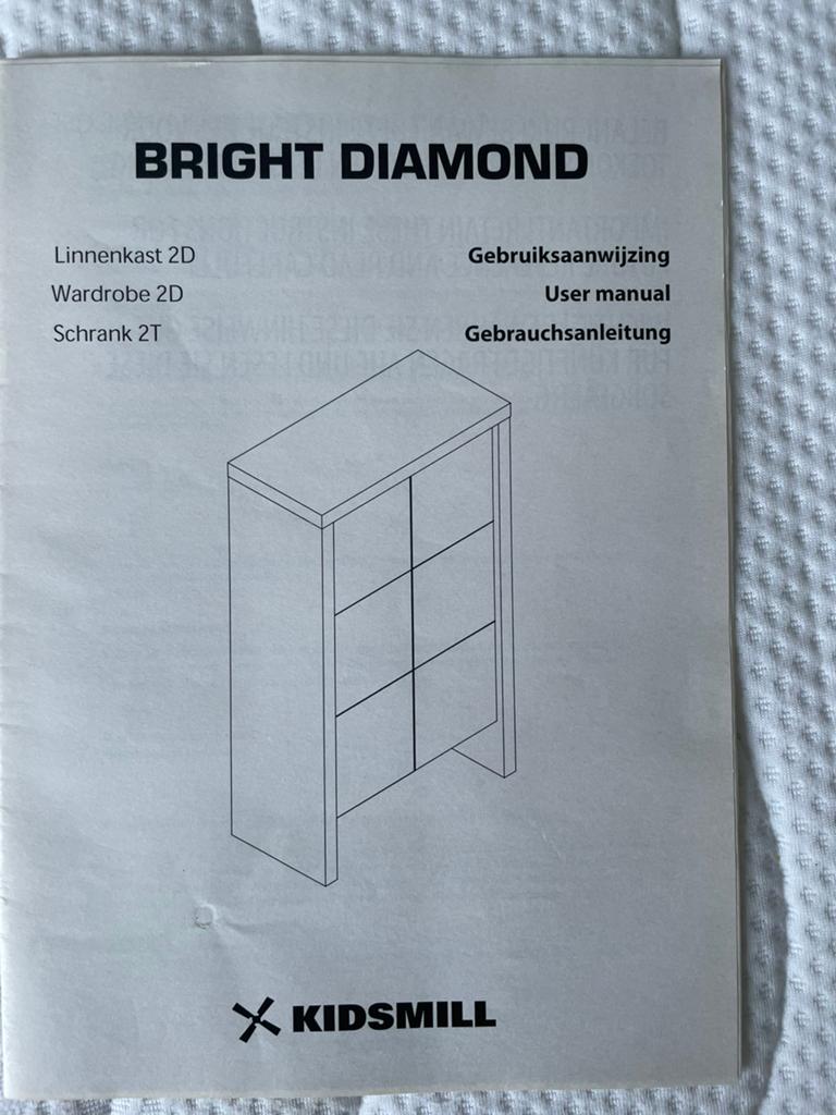 Kidsmill bright diamond linnenkast 2D wit, Ophalen, Kast, 50 tot 70 cm, 105 cm of meer