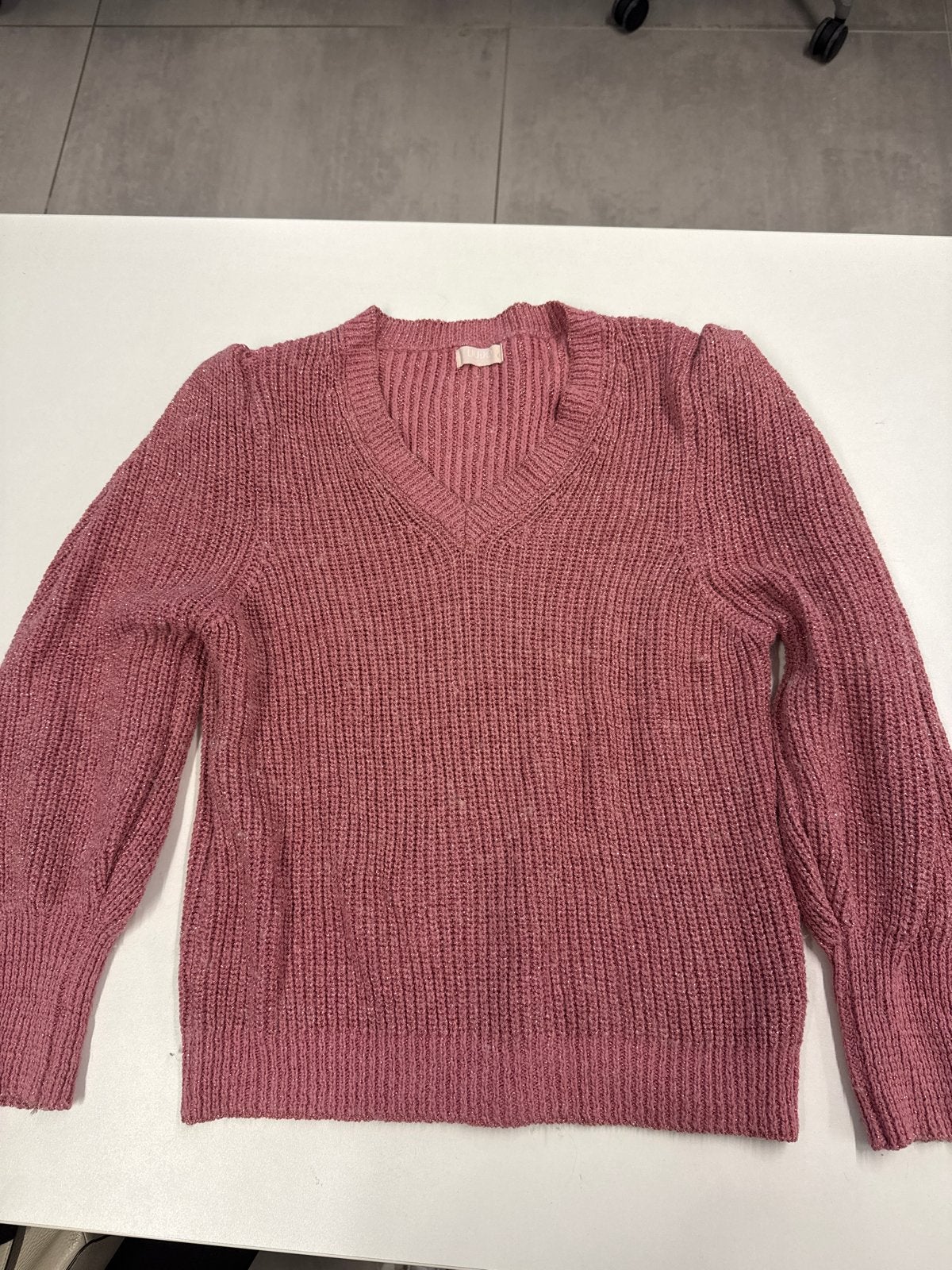 Liu Jo Milano Roze Gebreide Trui met V-hals en Glitter, Ophalen of Verzenden, Zo goed als nieuw, Maat 42/44 (L), Roze