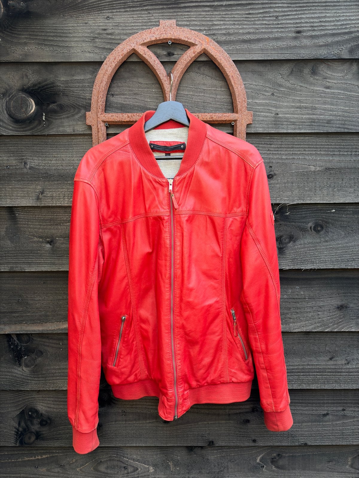 Rood leren jack - Mays & Rose - Maat L, Kleding | Heren, Ophalen of Verzenden, Gedragen, Rood