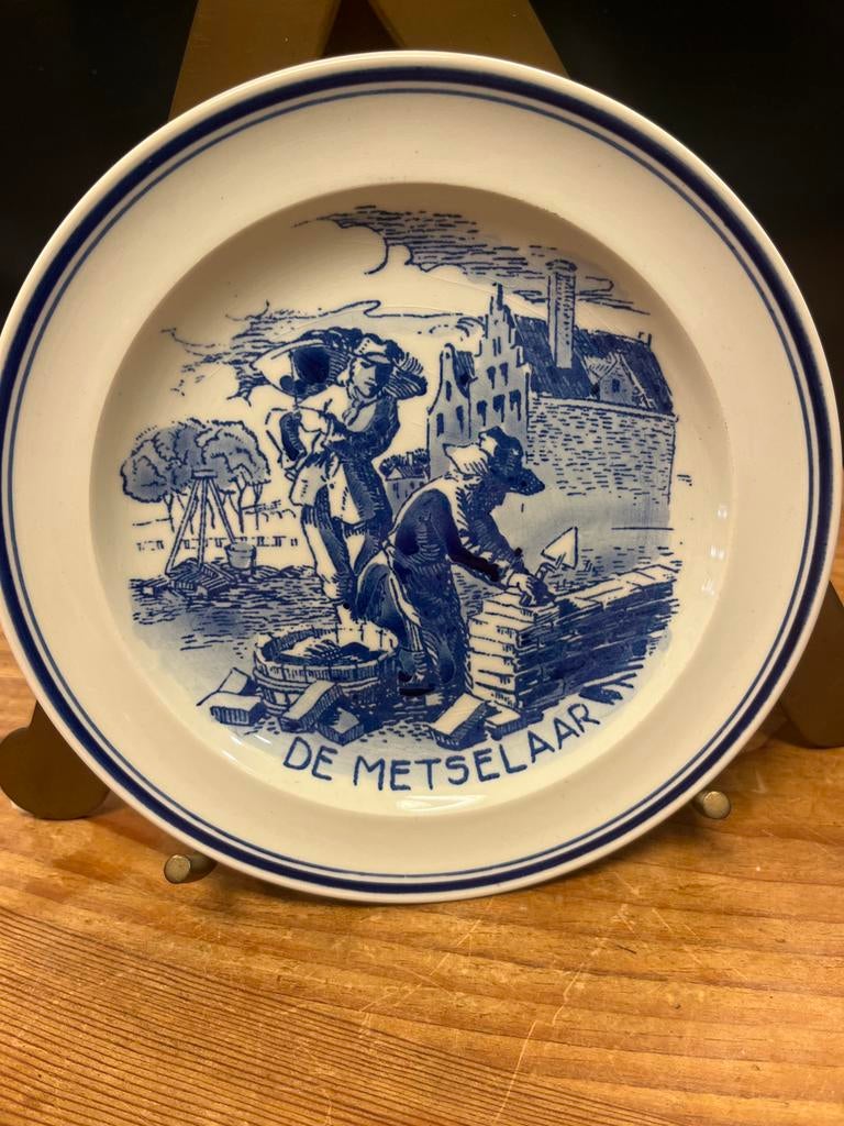 Delfts Blauw wandbord 'De Metselaar', Antiek en Kunst, Antiek | Wandborden en Tegels, Ophalen of Verzenden