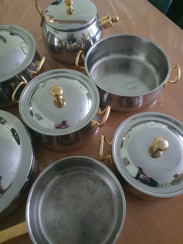 Pannen set met theepot, Ophalen of Verzenden, Rvs, Pannenset