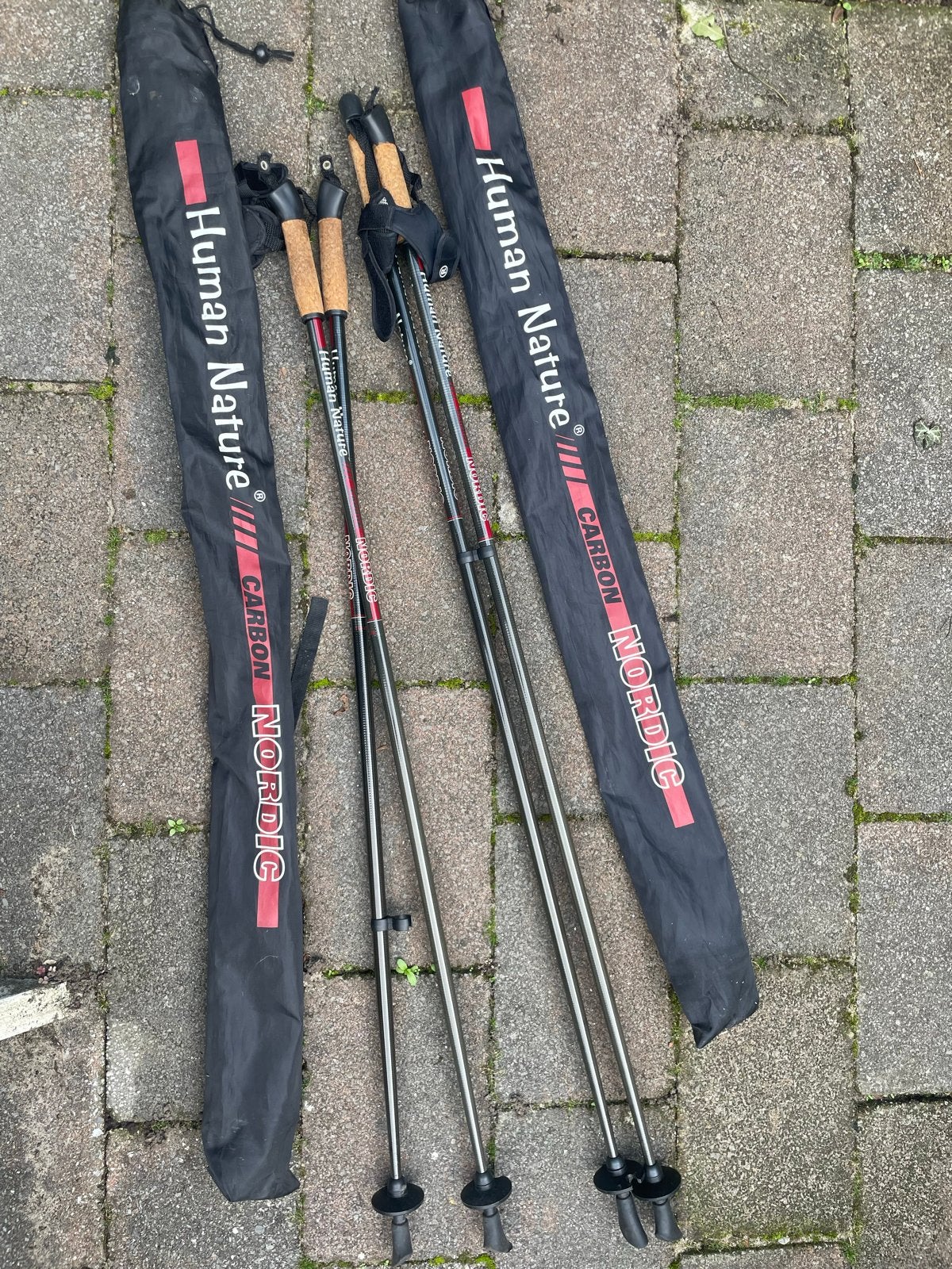 2 paar Nordic Walkingstokken, carbon, human nature, Sport en Fitness, Ophalen, Zo goed als nieuw, Wandelstok