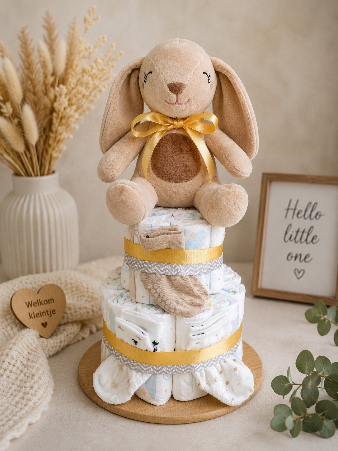 Luiertaart met knuffel en sokjes - Kraamcadeau, Ophalen of Verzenden, Nieuw